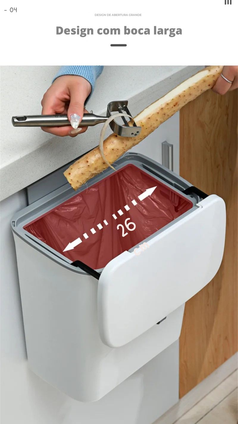 Lixeira de Cozinha com Tampa | Montada na Parede ou Suspensa em Armário – Ideal para Banheiro, Bancada e Portas de Armário | Cesto de lixo |