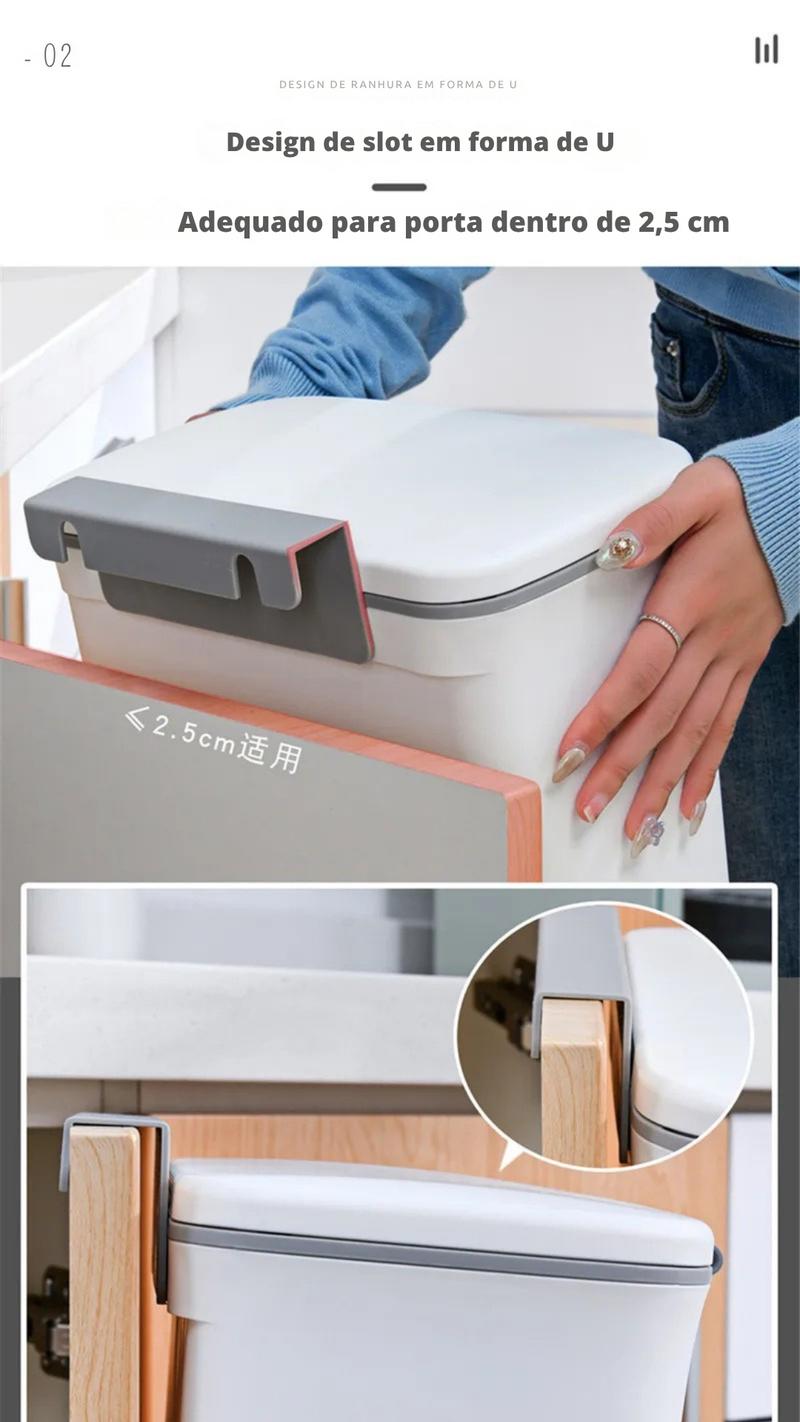 Lixeira de Cozinha com Tampa | Montada na Parede ou Suspensa em Armário – Ideal para Banheiro, Bancada e Portas de Armário | Cesto de lixo |