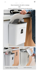 Lixeira de Cozinha com Tampa | Montada na Parede ou Suspensa em Armário – Ideal para Banheiro, Bancada e Portas de Armário | Cesto de lixo |