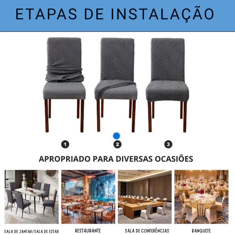 Capas de Cadeira Genina – Kit com 4 ou 6 Unidades | Ajuste Elástico, Impermeável e Fácil de Limpar | Ideal para Sala de Jantar, Escritório, Hotel ou Restaurante